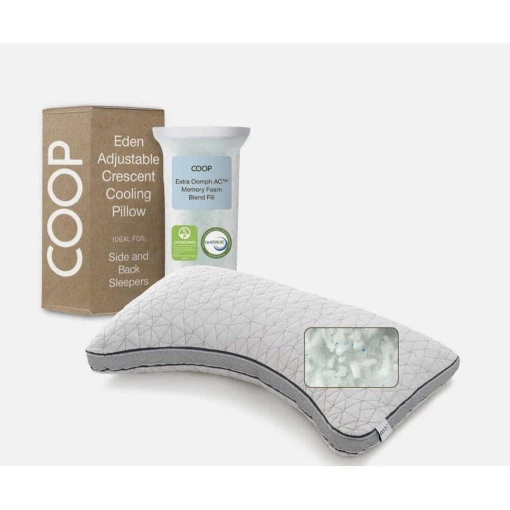 Coop Home Goods Eden Crescent Pillow King Cooling Memory Foam Side Back NEW
